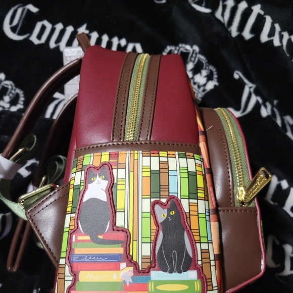 Loungefly Light Up Stained Glass Black Cat Library Bam Exclusive Mini Backpack - Picture 3 of 7